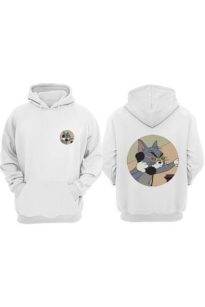 THEWERT Unisex Τηλέφωνο Konusan Tom Design Μπροστινό πίσω Τυπωμένο κανονικό λευκό φούτερ