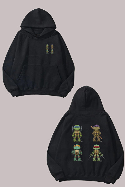 THEWERT سويت شيرت أسود بتصميم طاقم نينجا للجنسين من الأمام والخلف مطبوع بقصة ...