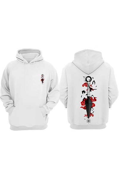 THEWERT Hanorac alb unisex Kunai Red Cloud Design Față Spate imprimat Regular Fit