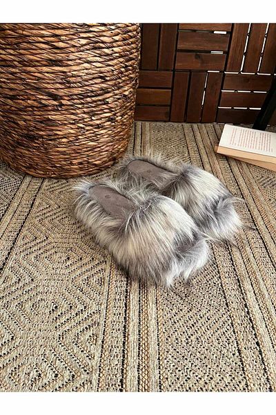 Behtah Kundura Sosyete Furry Women's Slippers Anatomical Sole Outdoor Indoor Dowry Guest Slippers