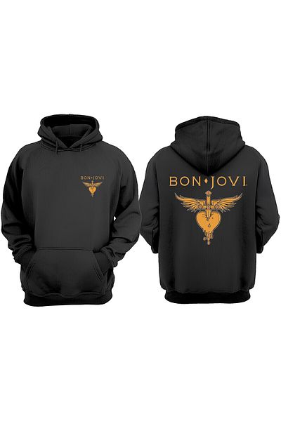 THEWERT Hanorac negru unisex Bon Jovi Design Față Spate Imprimat Regular Fit