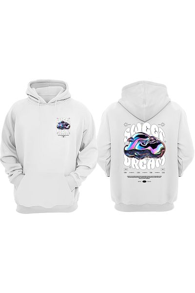 THEWERT Unisex Sweet Dream Design Front and Back Printed Regular Fit White Sweatshirt