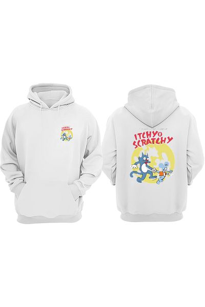 THEWERT Unisex It Chy Scrat Chy Σχέδιο Μπροστινό Πίσω Τυπωμένο κανονικό λευκό φούτερ
