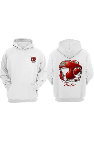THEWERT Hanorac alb unisex Amateur Title Boxing Design Față Spate imprimat Normal Fit