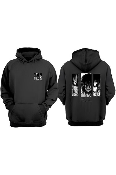 THEWERT Hanorac negru unisex Eren Attack On Titan Anime Design Față Spate imp...