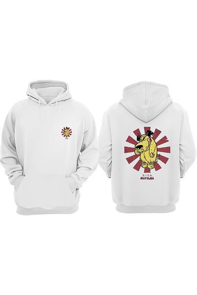 THEWERT Λευκό φούτερ με κανονική εφαρμογή Unisex Smiley Ιαπωνικό Σχέδιο Μπροστινό Πίσω Τυπωμένο