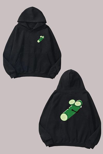 THEWERT Hanorac negru unisex cu design cu castraveți dulci, imprimat în față și în spate