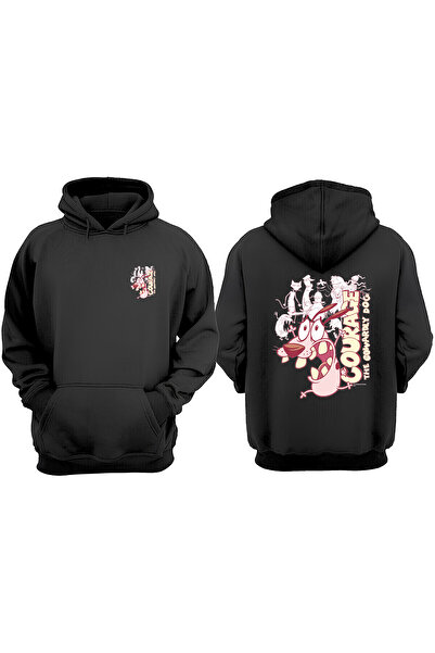 THEWERT Hanorac negru unisex Courage The Cowardly Dog, imprimat în față și în spate