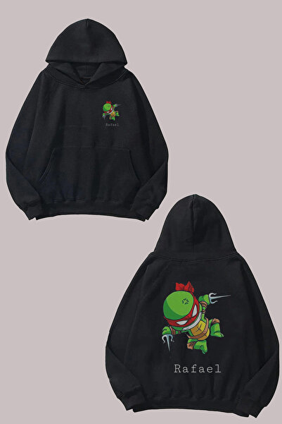 THEWERT Hanorac negru unisex Rafael Ninja Turtle Design Față Spate imprimat Regular Fit