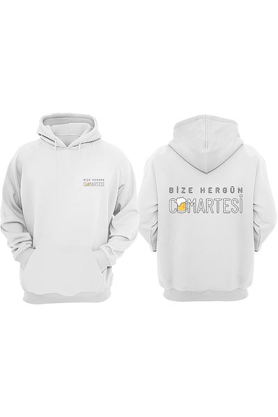 THEWERT Unisex Us Hergun Σχέδιο Σαββατοκύριακου Μπροστινό πίσω Τυπωμένο κανονικό λευκό φούτερ