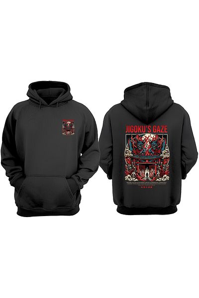 THEWERT Unisex Jigoku's Gaze Design Μπροστινό πίσω Τυπωμένο κανονικό μαύρο φούτερ