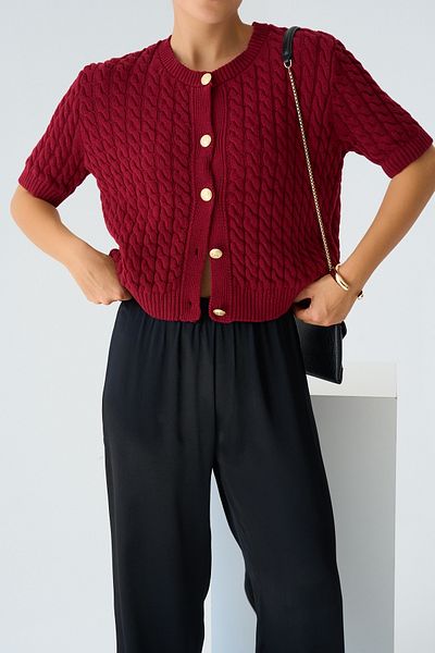 LOOSH Cardigan cu mânecă scurtă din tricot de păr pentru femei, bordeaux
