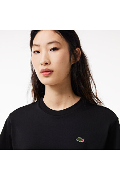 Lacoste Kadın Relaxed Fit Bisiklet Yaka Siyah T-Shirt