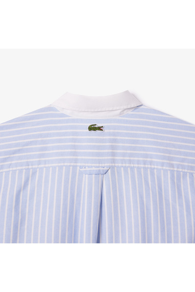 Lacoste Unisex Relaxed Fit Çizgili Mavi Gömlek