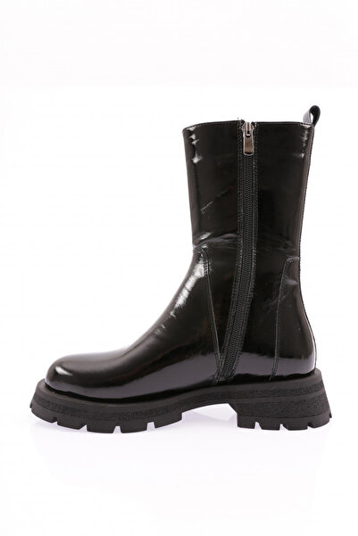 DGN Kadın Fermuarlı Uzun Bot Siyah Rugan Hakiki Deri 326623