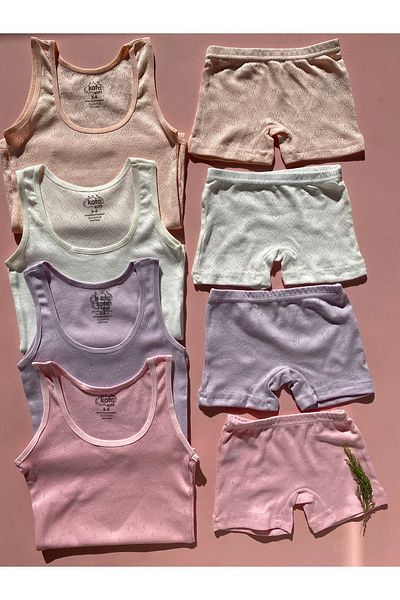LEYNA BUTİK Set de 4 bucăți din bumbac, lycra, tricotat jacquard, țesătură perforată, cu bretele groase