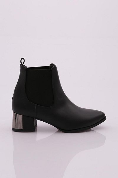 DGN Women's Pointed Toe Chelsea Side Rubber Detailed Silver Heeled Ankle Boots Black 291932212674