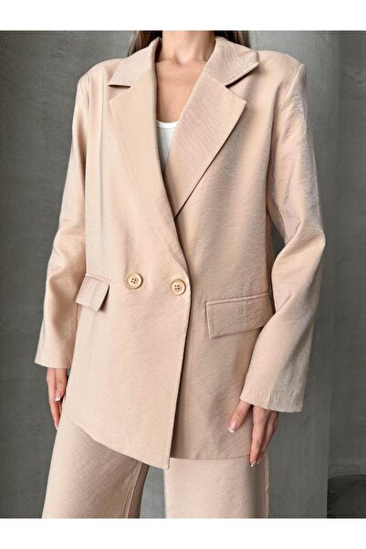 SEDA FİDAN BOUTIQUE طقم مكون من قطعتين من الكتان اللامع بأزرار على الجهتين با...