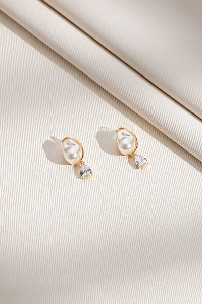 PS ACCESSORİES Crystal Rhinestone Pearl Women's Earrings