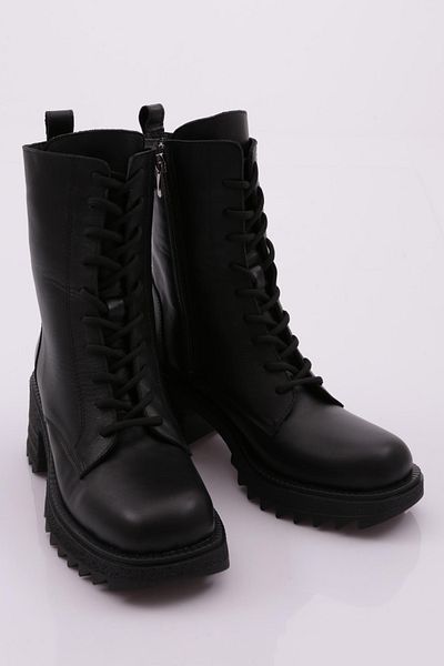 DGN Black Genuine Leather Women's Boots - 33210882