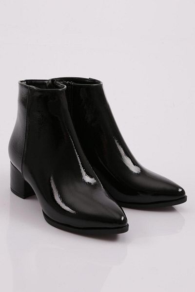 DGN Women's Pointed Toe Heeled Ankle Boots Black Wrinkled 291918212674