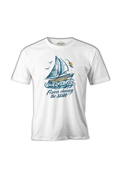 Lord T-Shirt قارب الشراع مطاردة الشمس تي شيرت أبيض للرجال