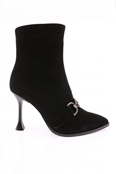 DGN 32304-22K Women's Pointed Toe Buckle Thin Heeled Boots Black Suede Genuin...
