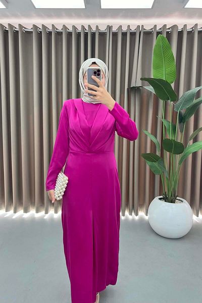 Puane Rochie de seara Hijab din Tesatura Satin Plisata Mov