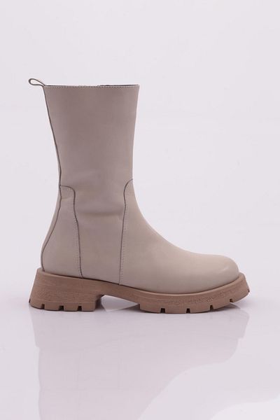 DGN Women's Zippered Long Boots White Broken Leather