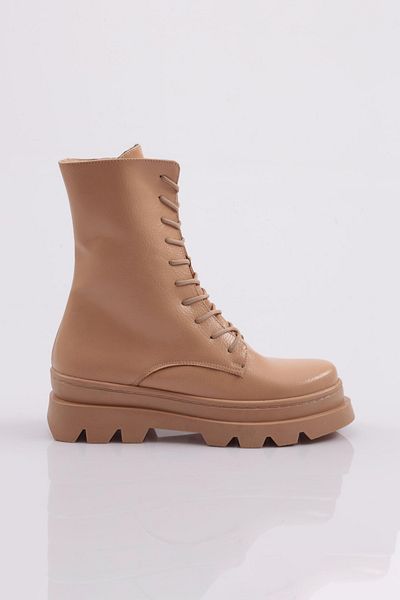 DGN Γυναικείες μπότες Nude Wrinkled Leather Lace Up - με φερμουάρ 8553232
