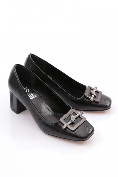 DGN Pantofi de rochie de seara de dama din piele lacuita sifonata neagra 212222621