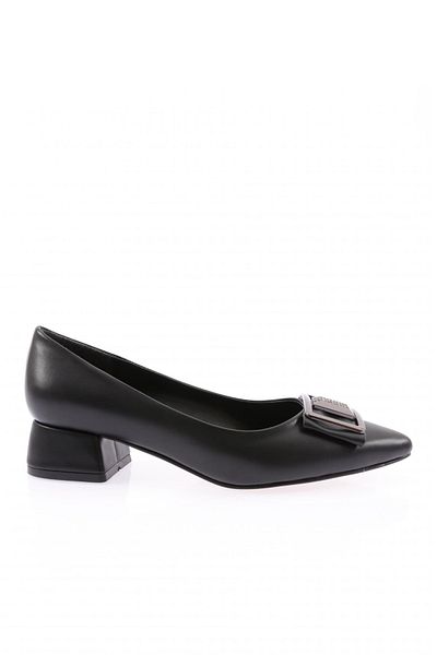 DGN Women's Mountain Stone Square Buckle Black Heeled Shoes