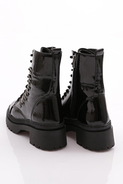 DGN Kadın Bağcıklı Silver Taş Bağcıklı Bot Siyah Kırışık Rugan 211018621027