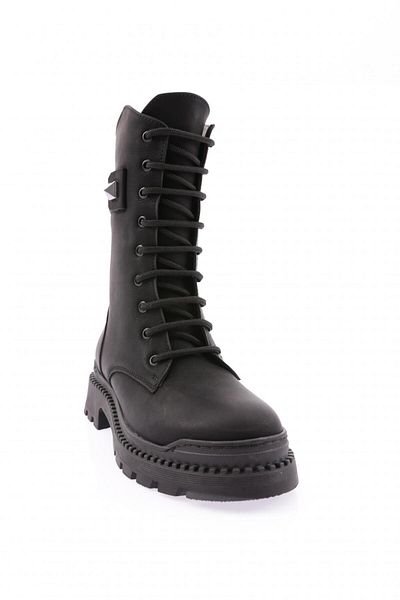 DGN 262-22K Women's Black Zuluot Long Boots - Lace-Up and Side Buckle