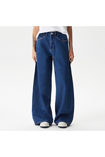 Lacoste Kadın Relaxed Fit Lacivert Denim Pantolon