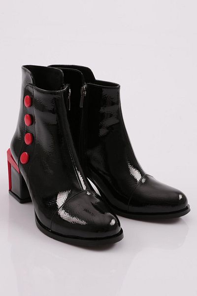 DGN Black Patent Leather Women's Heeled Boots - Accessory Detailed 83621033