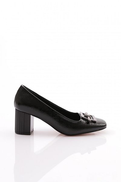 DGN Pantofi de rochie de seara de dama din piele lacuita sifonata neagra 212222621