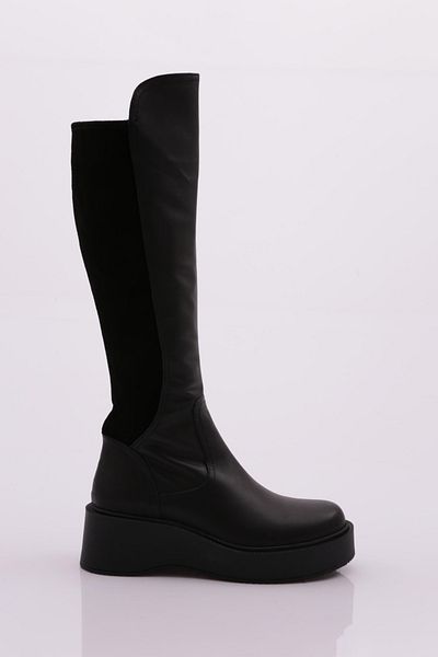 DGN Women's Thick Sole Zipped Knee High Stiefel Schwarz Napa 336463