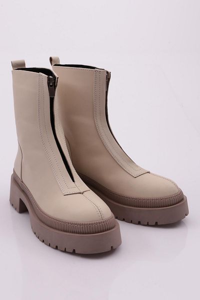 DGN 21542-22K Women's Thick Sole Zippered Boots White Broken Genuine Leather