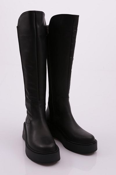 DGN Women's Thick Sole Zipped Knee High Stiefel Schwarz Napa 336463
