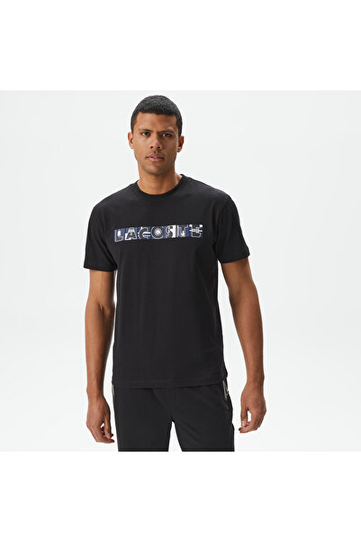 Lacoste Erkek Relaxed Fit Bisiklet Yaka Baskılı Siyah T-Shirt