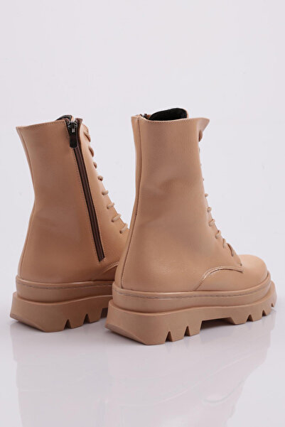 DGN Kadın Bağcıklı Fermuarlı Bot Nude Kırışık Rugan 8553232