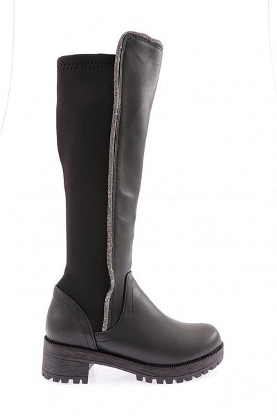 DGN 608 Women's Side Stone Stripe Back Stretch Thick Sole Boots