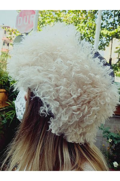 hoaryage Curly Toscan Sheep Fur Inside Börk, Hat, Beanie