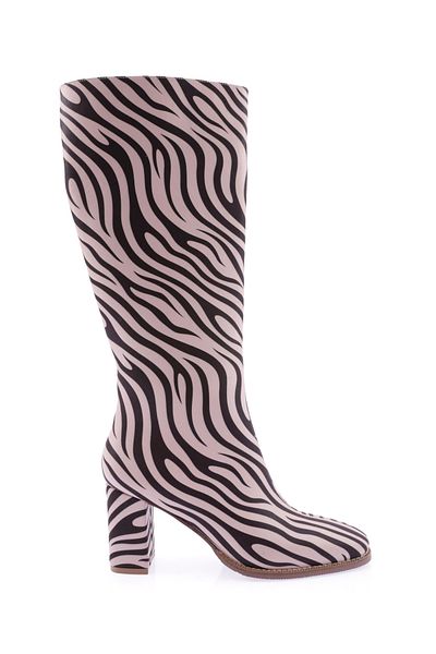 DGN Γυναικείες μπότες με τακούνι Blunt Toe Beige Zebra 2110212821