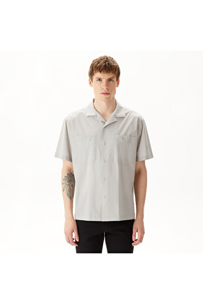 Lacoste Erkek Relaxed Fit Kısa Kollu Gri Gömlek