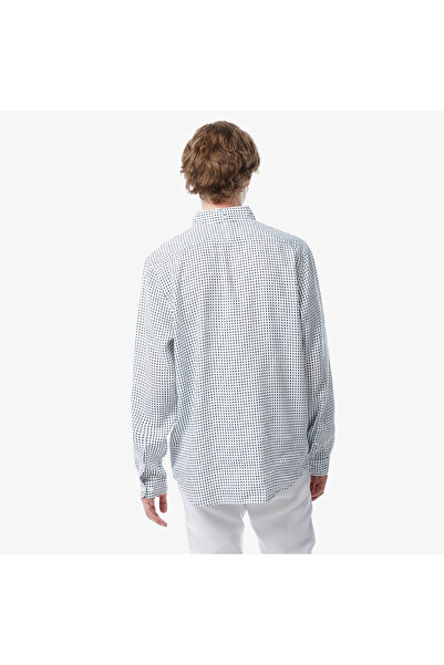 Lacoste Erkek Regular Fit Düğmeli Yaka Baskılı Beyaz Gömlek