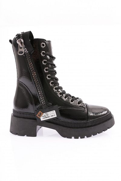 DGN K9040 Model - Women's Flat Zippered Lace-Up Boots