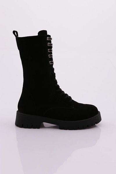 DGN Μαύρα Suede Δερμάτινα Γυναικεία Μποτάκια - Lace Up