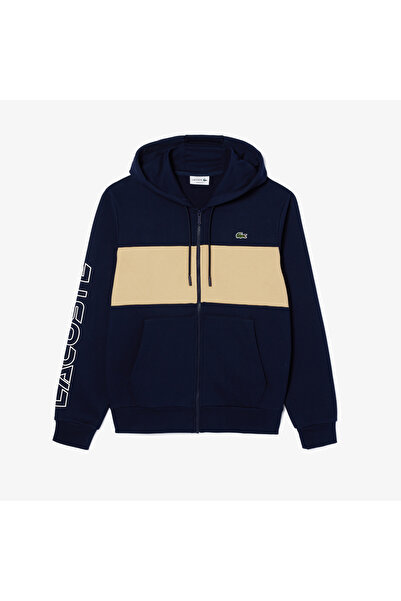 Lacoste Erkek Classic Fit Kapüşonlu Renk Bloklu Lacivert Sweatshirt